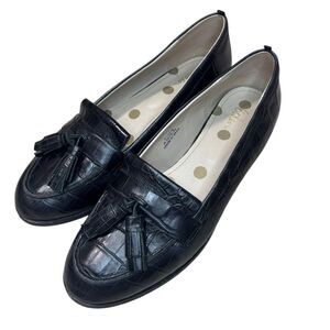 Boden Black Croc Embossed leather tasseled loafers Women’s Size 8
